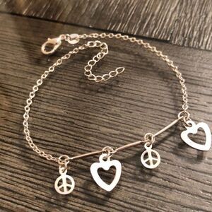 Vintage Sterling Silver Plated Peace & Heart Bracelet